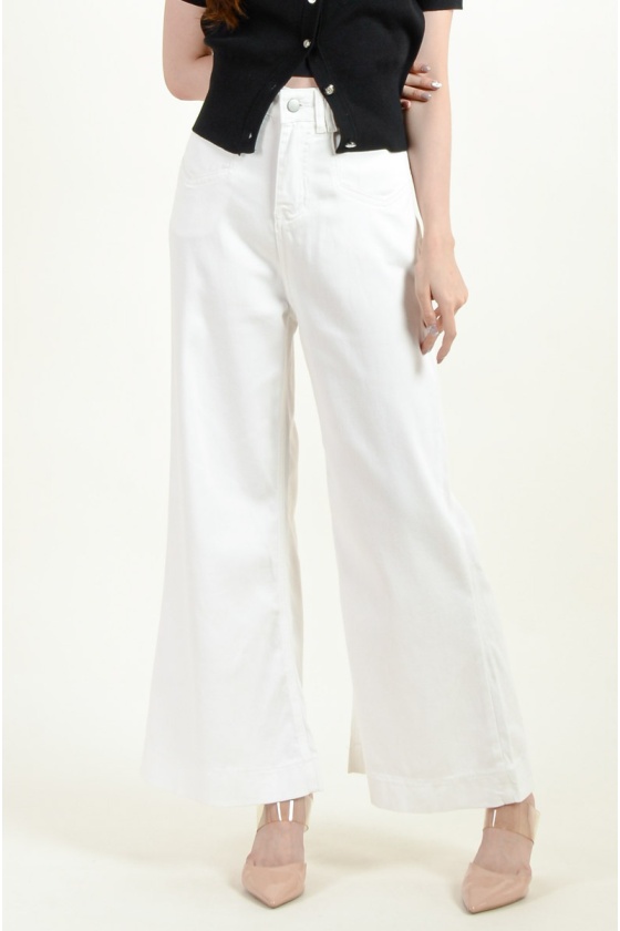 Ryan High Waisted Palazzo Jeans - White