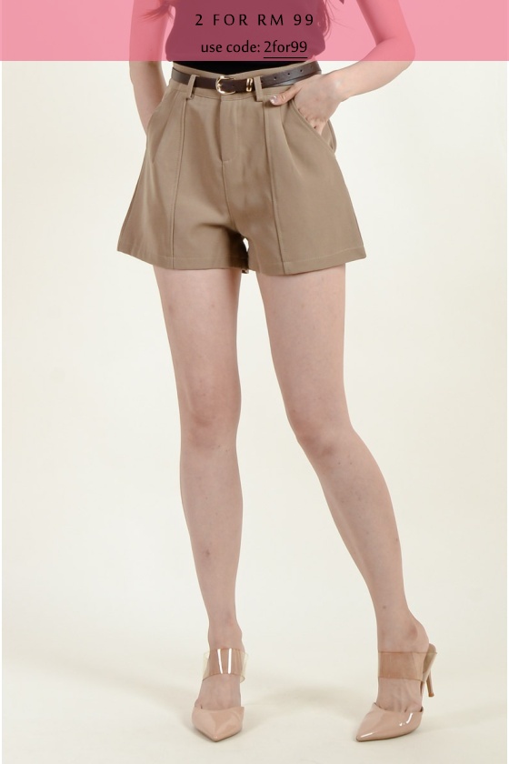 Elliott Belted Shorts - Khaki