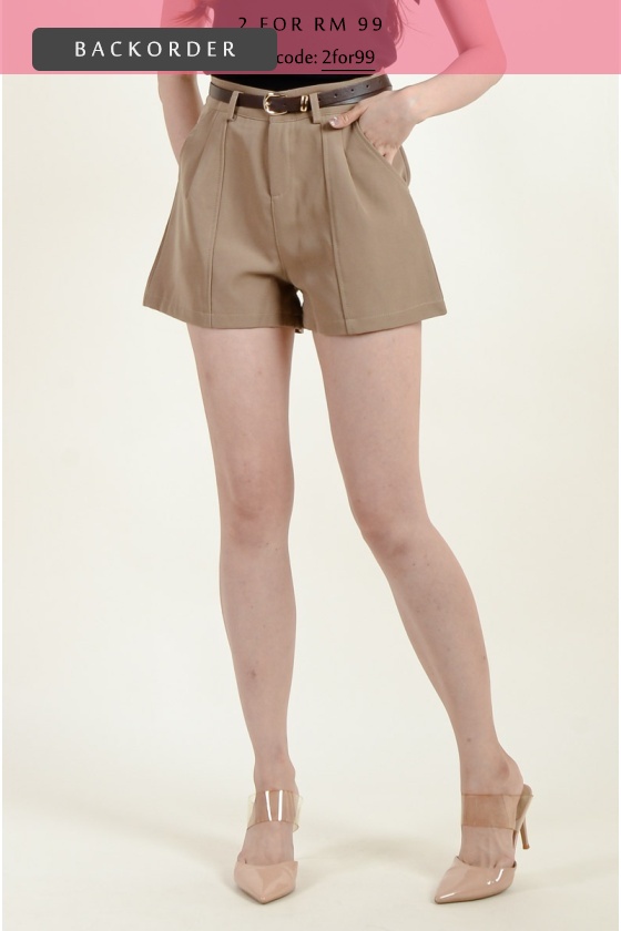 [BackOrder ETA 30 Apr] Elliott Belted Shorts - Khaki