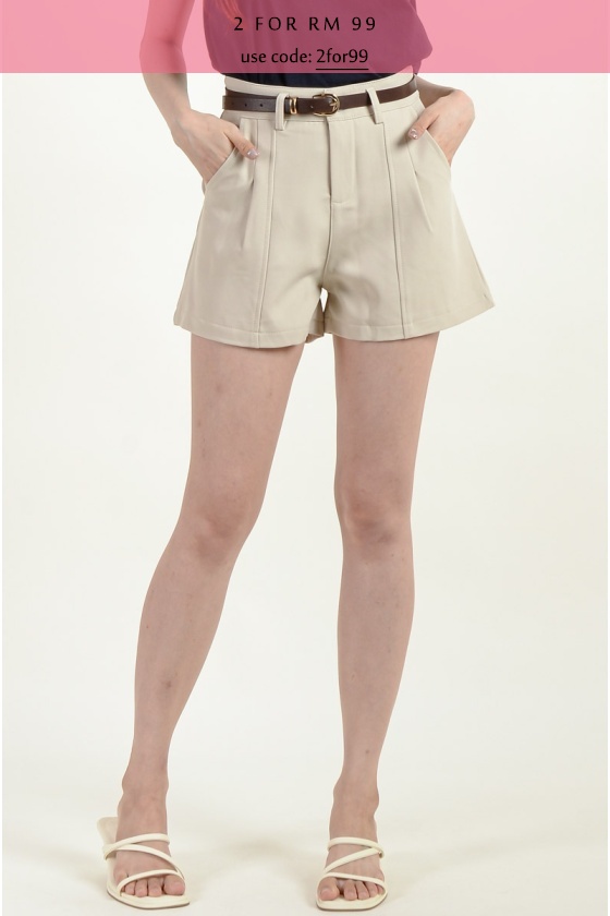 Elliott Belted Shorts - Beige
