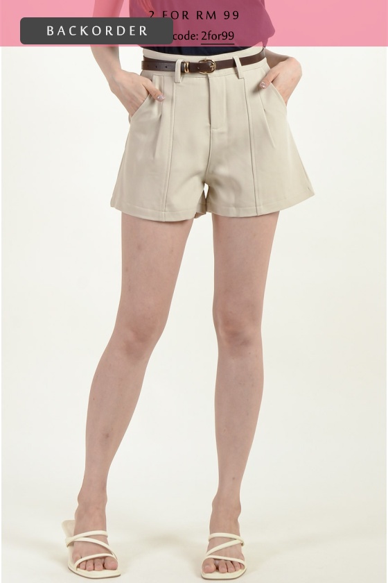 [BackOrder ETA 30 Apr] Elliott Belted Shorts - Beige