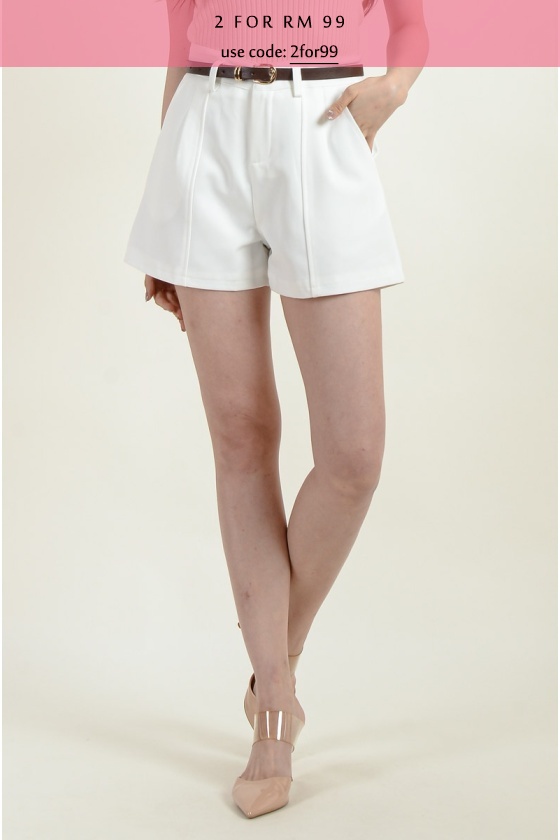 Elliott Belted Shorts - White