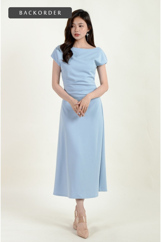 [BackOrder ETA 30 Apr] Remy Toga Shoulder Midi Dress - Blue