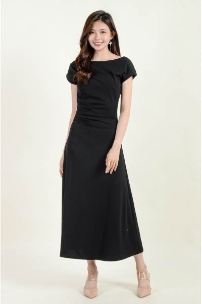 [BackOrder ETA 30 Apr] Remy Toga Shoulder Midi Dress - Black