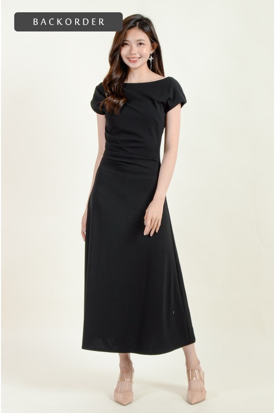 [BackOrder ETA 30 Apr] Remy Toga Shoulder Midi Dress - Black