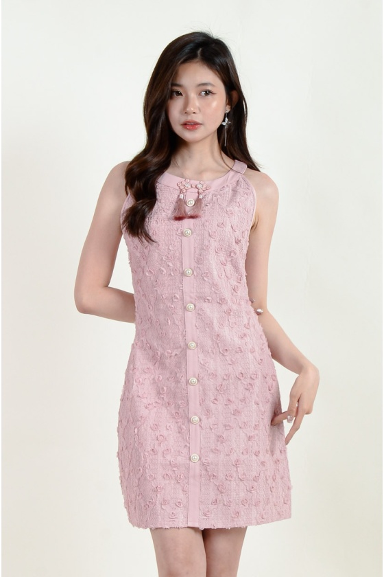 Thalia Halter Cheongsam Dress - Pink