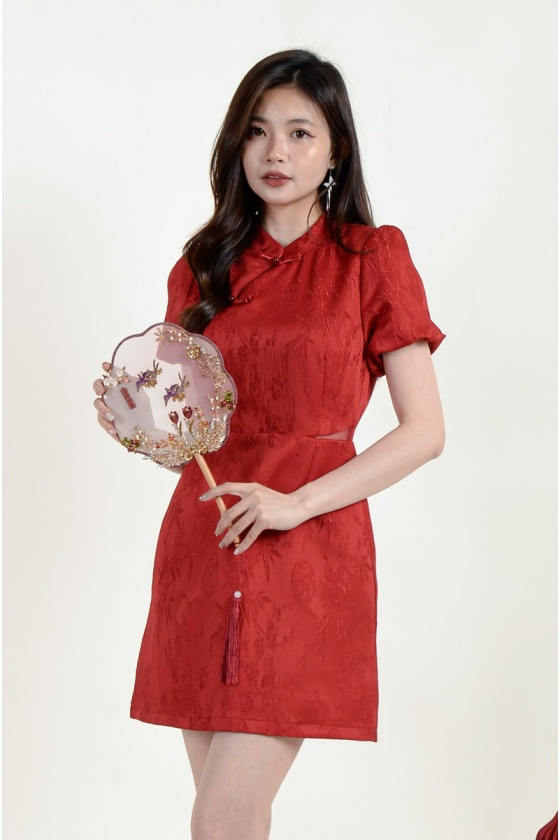 Aleena Cutout Cheongsam Dress - Wine