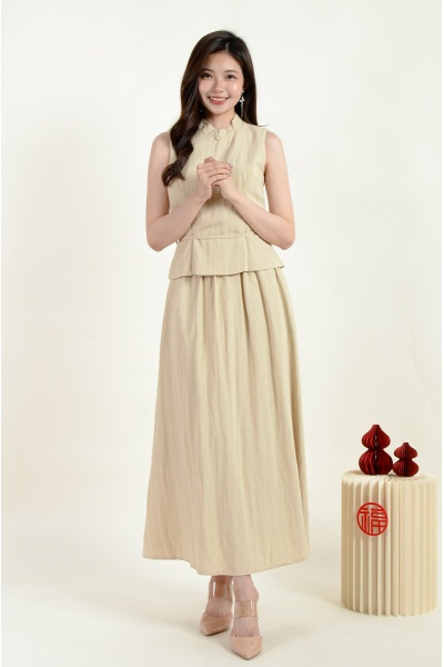 Melina Cheongsam Top and Skirt Set - Khaki