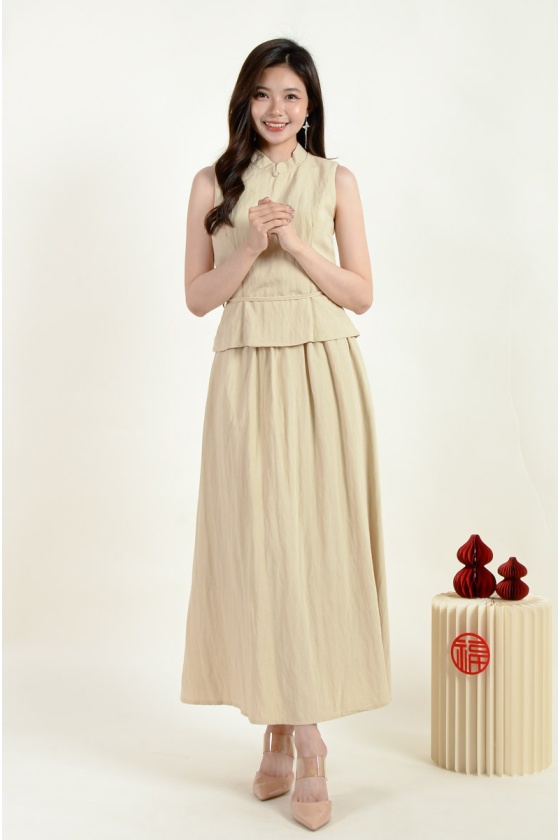 Melina Cheongsam Top and Skirt Set - Khaki