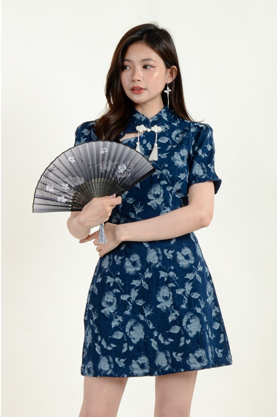 Sloan Denim Floral Cheongsam