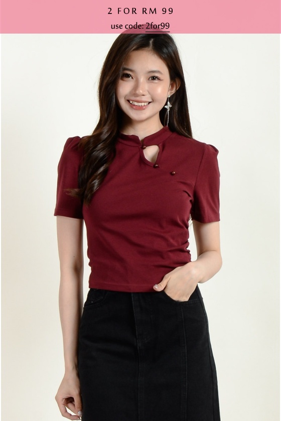 Leslie Cheongsam Tee - Maroon