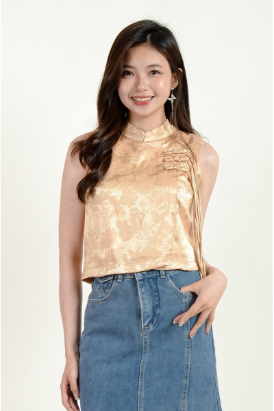 Capri Satin Cheongsam Top - Champagne