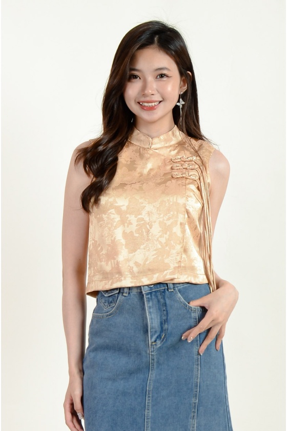 Capri Satin Cheongsam Top - Champagne