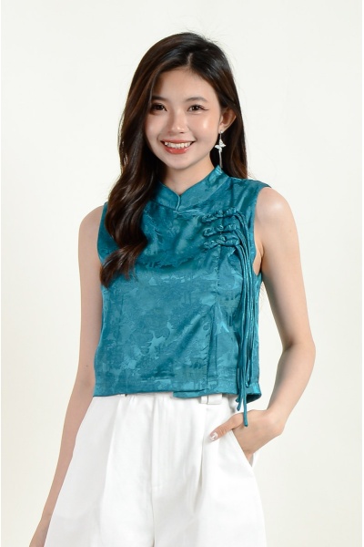 Capri Satin Cheongsam Top - Ocean
