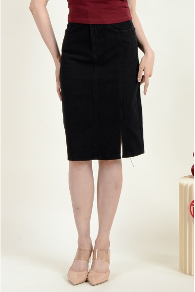 Coraline Slit Denim Skirt - Black