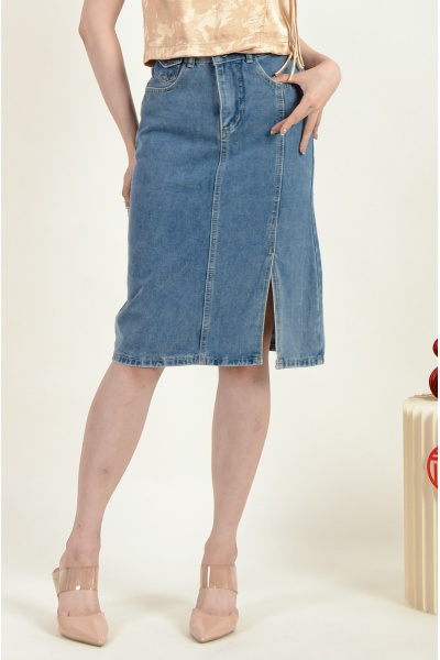 Coraline Slit Denim Skirt - Blue