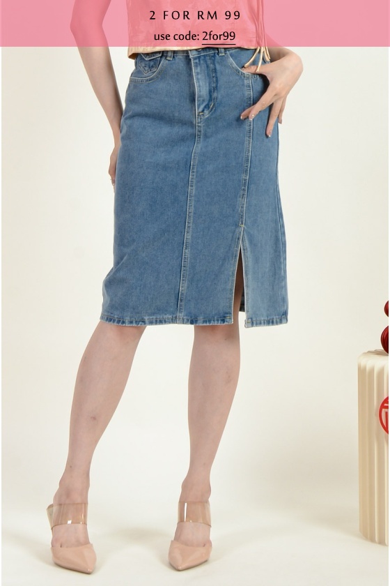 Coraline Slit Denim Skirt - Blue