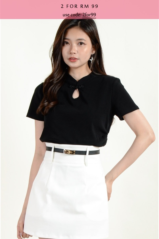 Kyra Cheongsam Top - Black