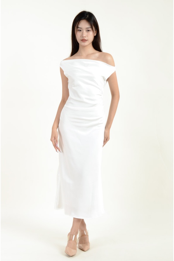 Mikayla Toga Satin Midi Dress - White