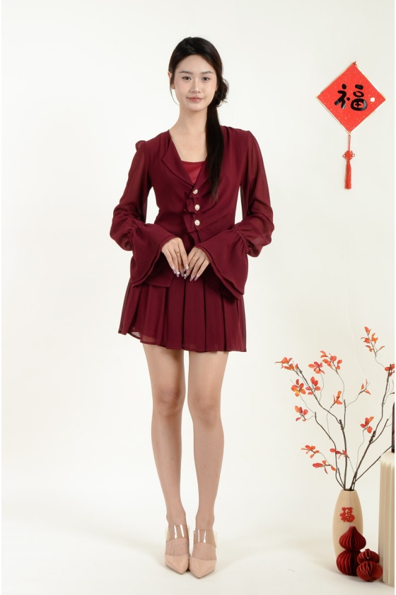 Kenna Flute Sleeve Setwear - Wine