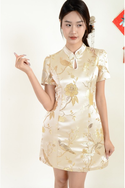 Vienna Satin Cheongsam Dress - Gold