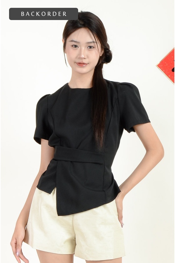 [BackOrder ETA 30 Apr] Gloria Peplum Top - Black