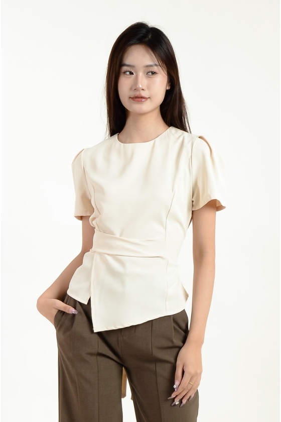 Gloria Peplum Top - Beige