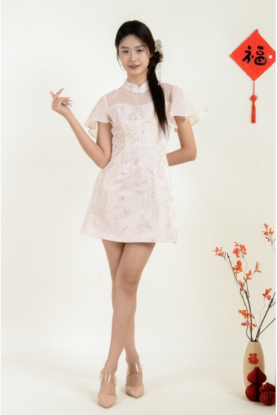 Zendaya Cheongsam with Mesh Sleeve - Pink