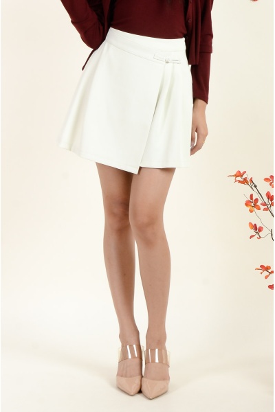 Nicole Pleated Cheongsam Skort - Cream