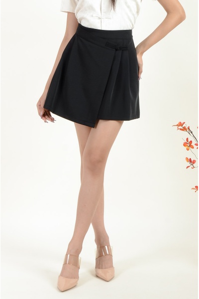 Nicole Pleated Cheongsam Skort - Black