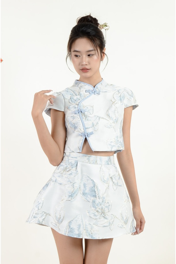 Adrianna Floral Cheongsam Setwear - Blue
