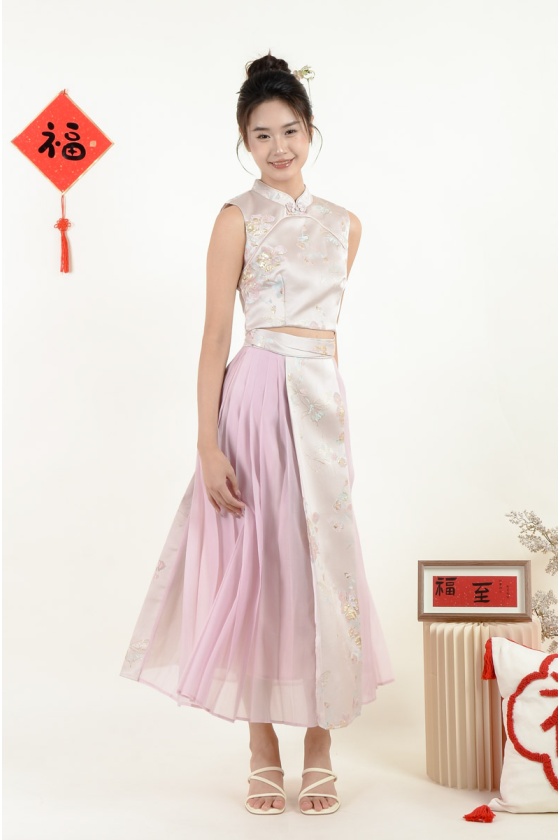 Siena Mesh Cheongsam Setwear - Purple