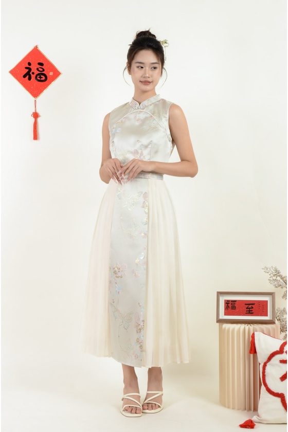 Siena Mesh Cheongsam Setwear - Beige