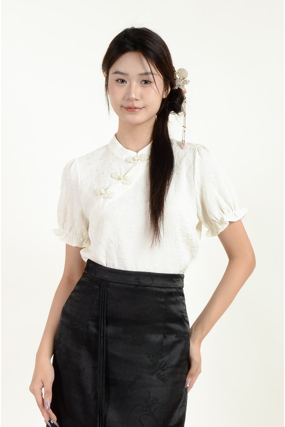 Perse Embossed Cheongsam Top