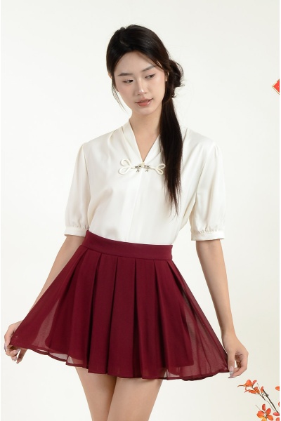 Elodie Mandarin Collar Top - White