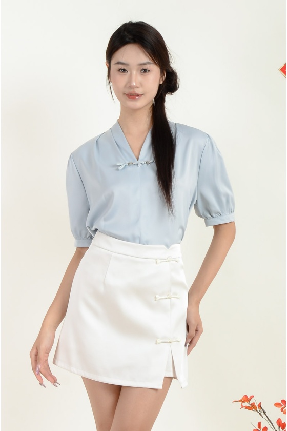 Elodie Mandarin Collar Top - Blue