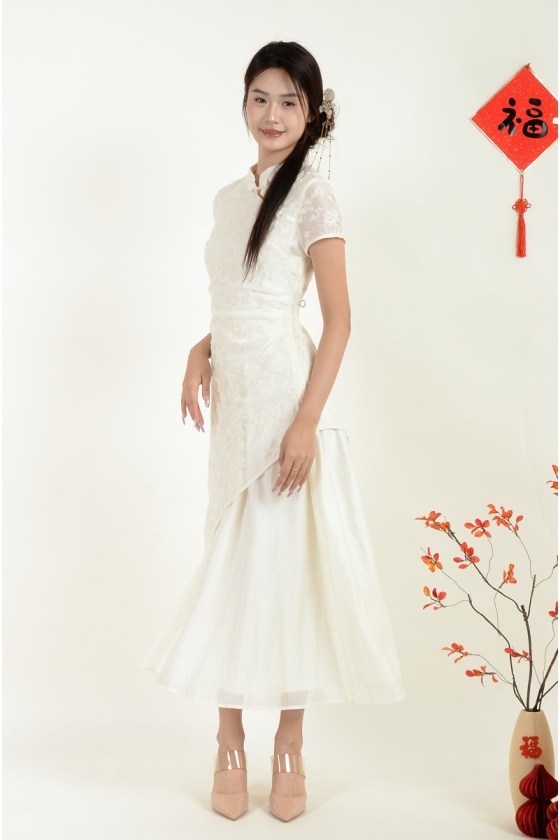 Theodora Midi Embossed Cheongsam