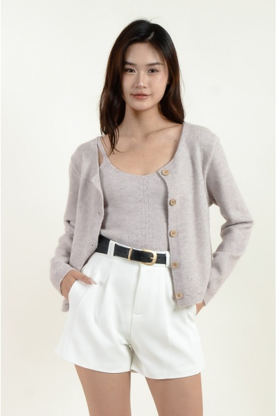 Mavis Knitted Singlet + Cardigan - Lilac