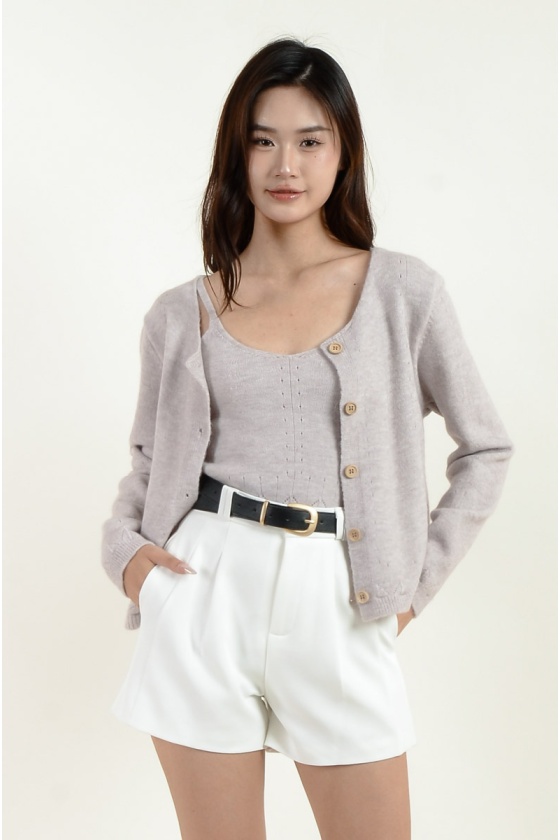 Mavis Knitted Singlet + Cardigan - Lilac