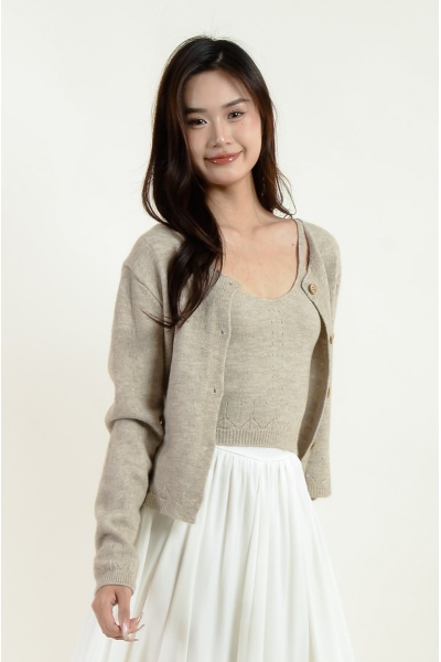 Mavis Knitted Singlet + Cardigan - Malt