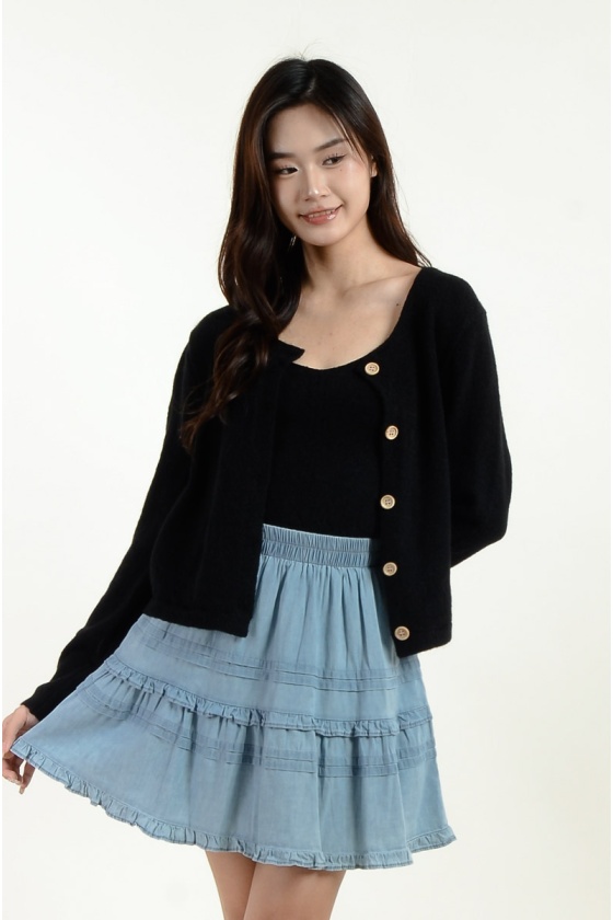 Mavis Knitted Singlet + Cardigan - Black