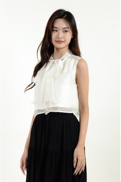 Megan Sleeveless Bow Top - Cream
