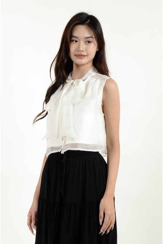 Megan Sleeveless Bow Top - Cream