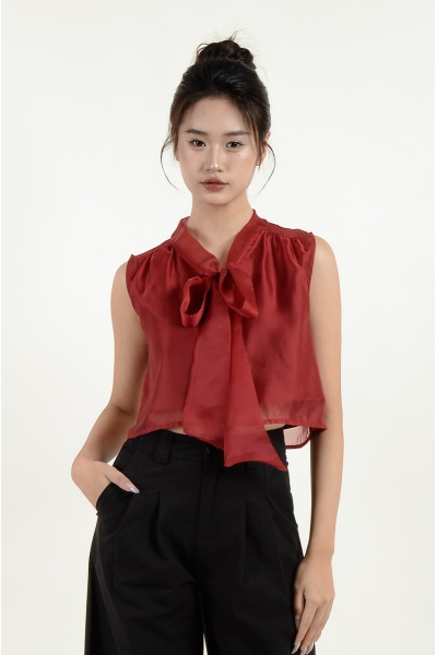 Megan Sleeveless Bow Top - Wine