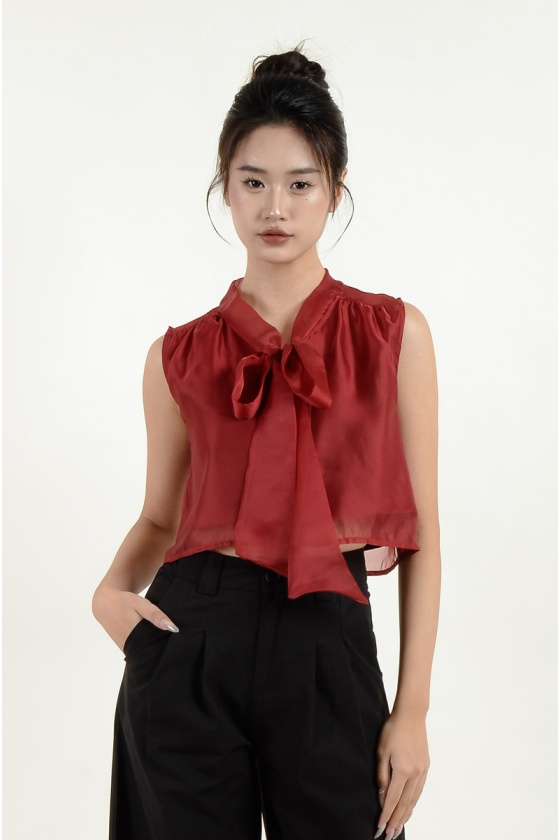 Megan Sleeveless Bow Top - Wine