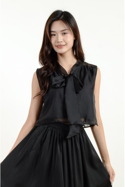 Megan Sleeveless Bow Top - Black