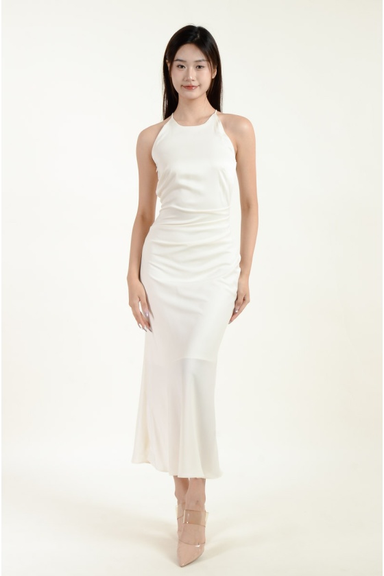 Mina Halter Satin Mermaid Dress - White