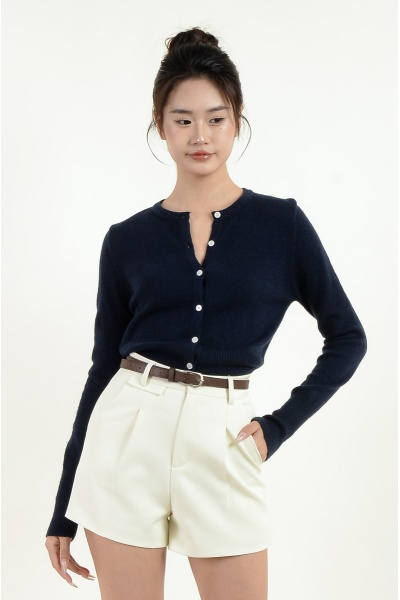 Ellis Round Neck Cardigan - Navy