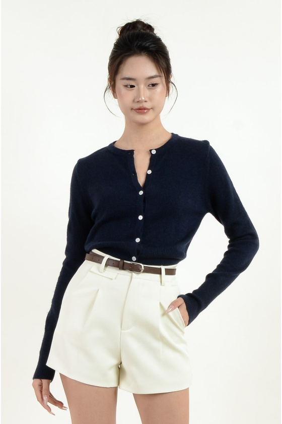 Ellis Round Neck Cardigan - Navy