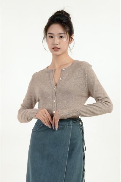 Ellis Round Neck Cardigan - Malt